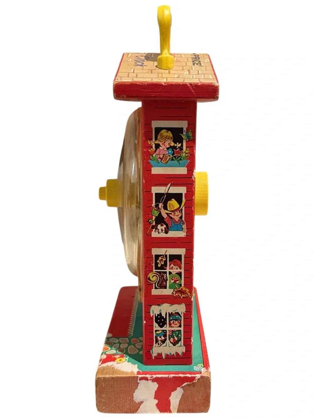Vintage Fisher Price 998 Teaching Clock Music Box Toy 1960s Made USA Wooden